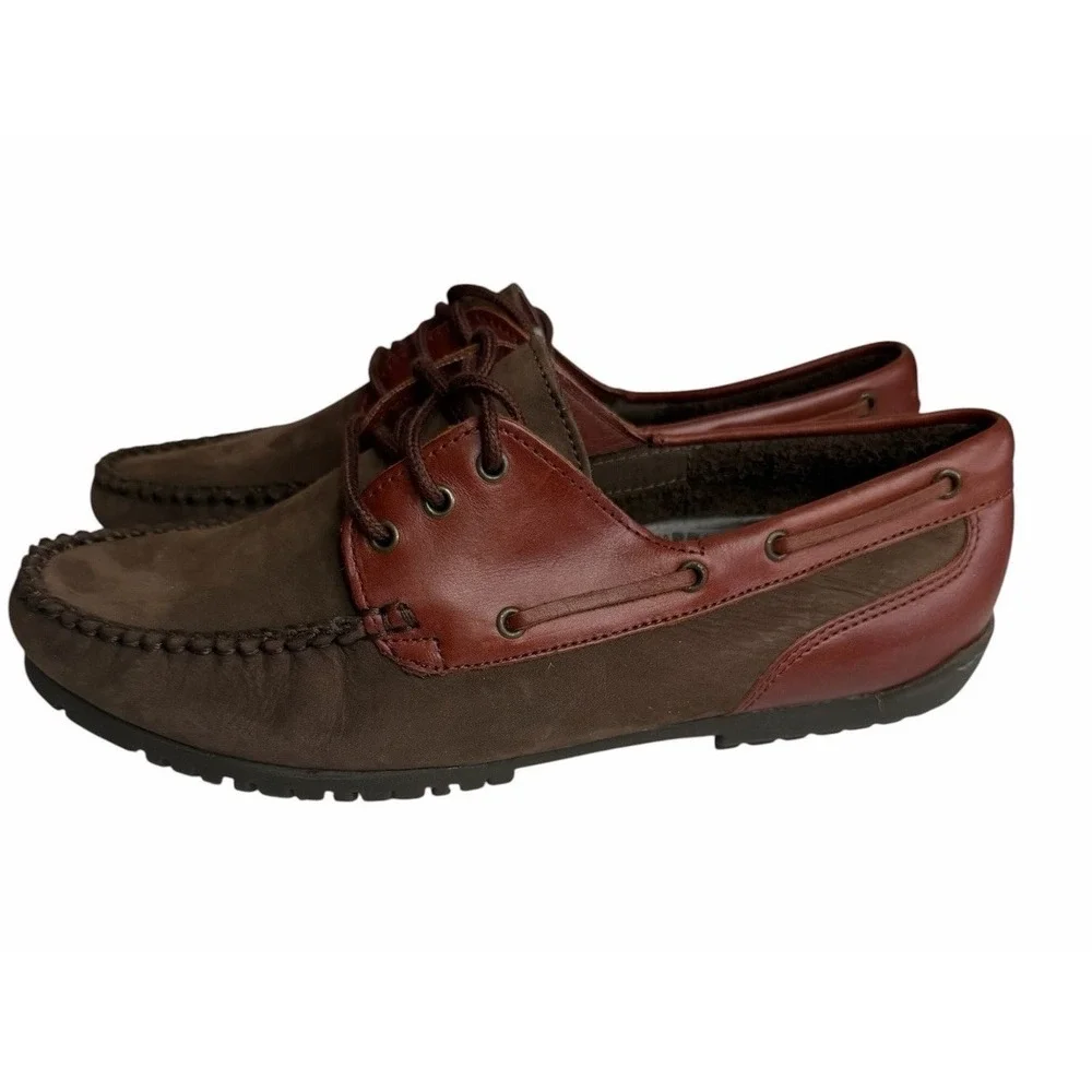 Hush Puppies Genuine Leather Boat Shoes Men's 8.5 Brown Moc Toe Casual